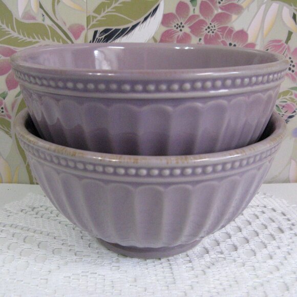 Lenox French Perle Groove Violet Purple 2 Bowls Soup Cereal 6" Stoneware - Picture 1 of 7